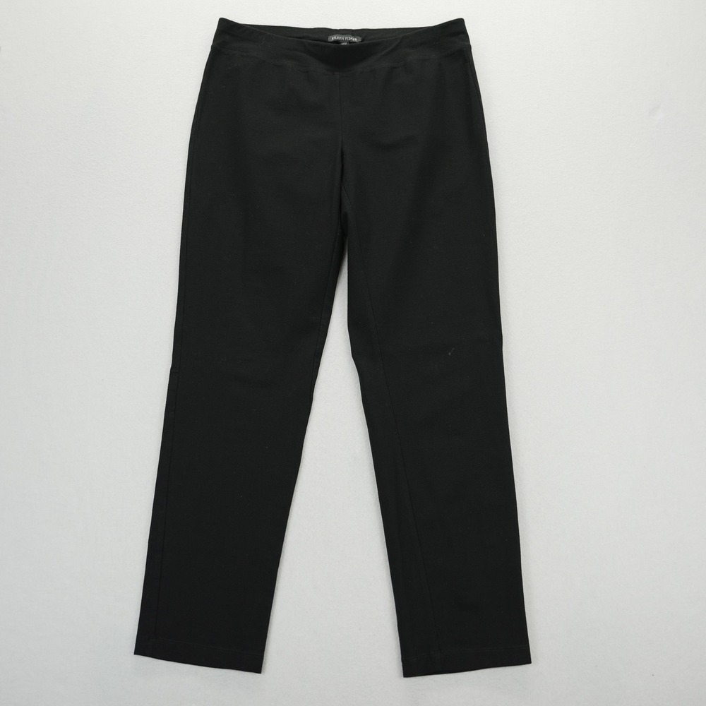 Eileen Fisher Black Viscose Nylon Lycra Stretch Straight Leg Pants Womens XS